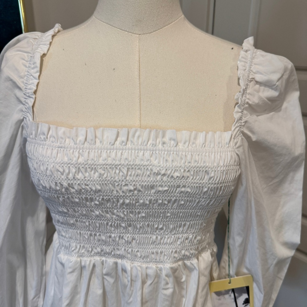 Birds of Paradis by Trovata Alize Blouse White Smocked Puff Sleeve Top XS NEW - Picture 4 of 9
